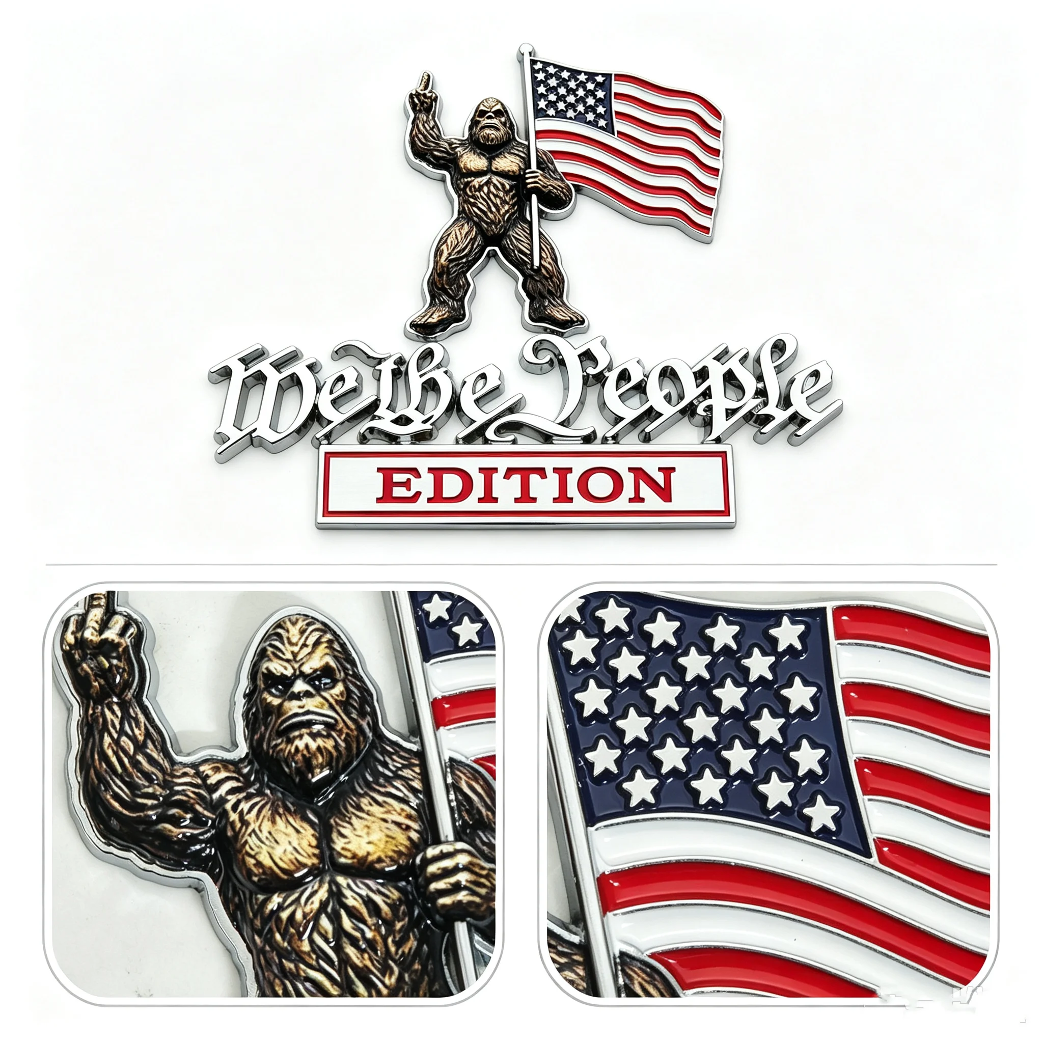 3D Metal We the People Car Emblem Badge Bigfoot Sasquatch US Flag Decal Sticker for Car Truck SUV Fender Tailgate Side Body Auto