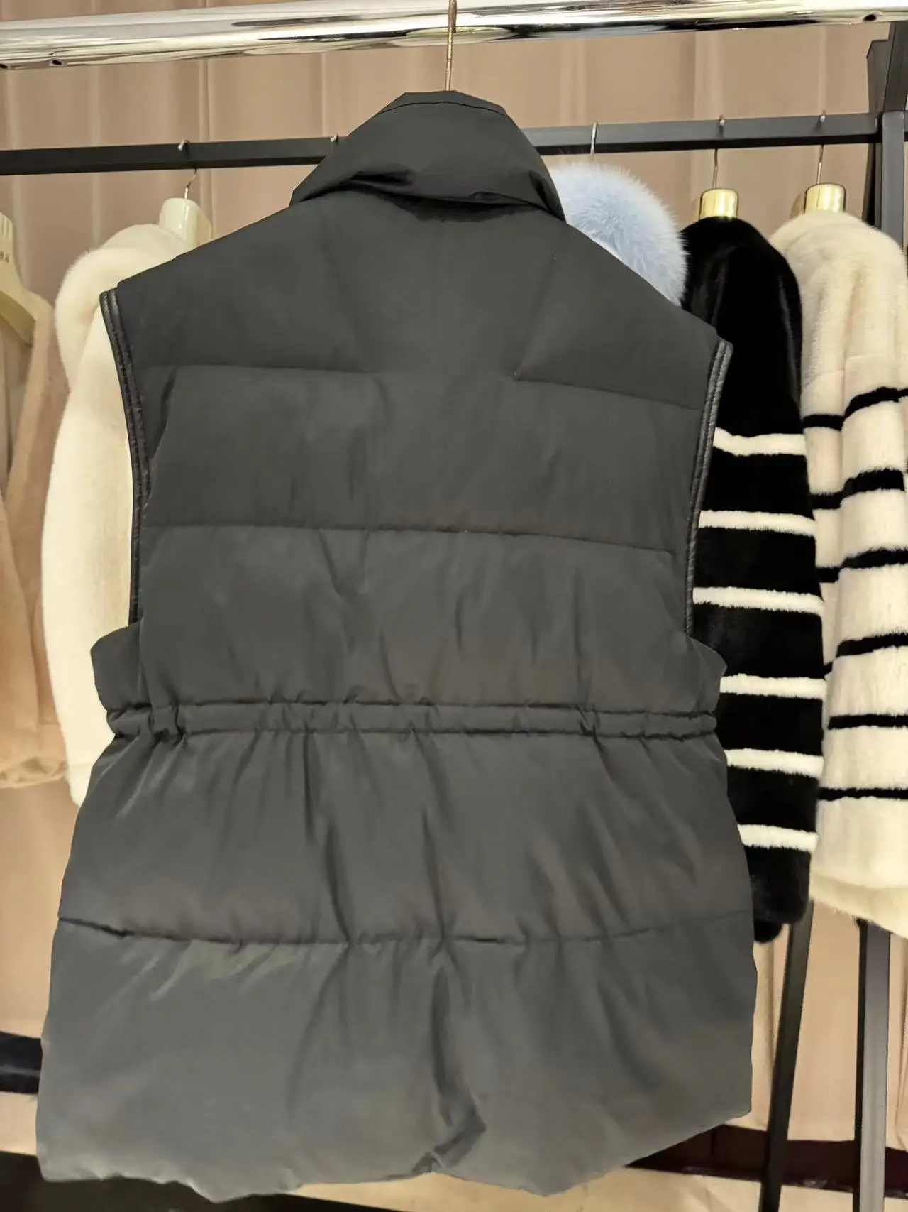 lUXURY women fashion goose down vest black standing collar  middle length warm and thick beautiful vest