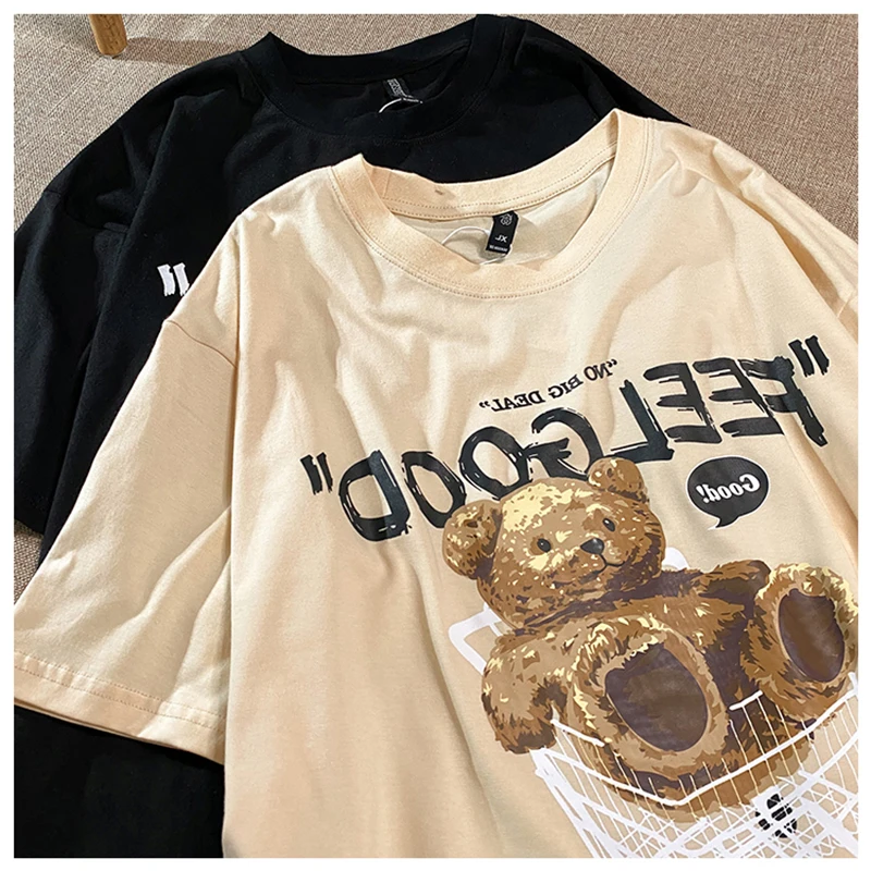 

Loose Women's Korean Loose Short Sleeved Large Printed Bear Casual Top for Women Clothes Graphic T Shirts