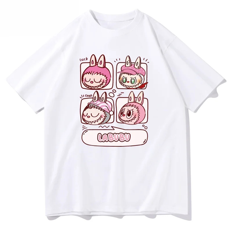 Labubu Graffiti Series Printed T-shirt Men and Women Pure Cotton Lazy Wind Short Sleeve Cartoon Trend Oversized Top