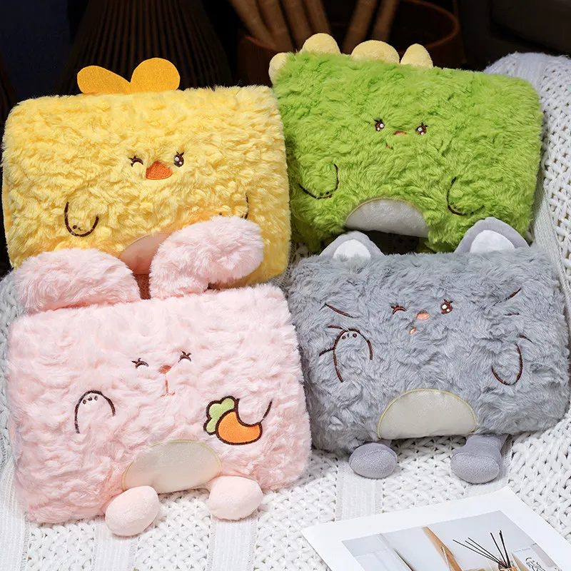 الكرتون الأرنب الفراء غطاء اليد الدافئة أفخم Kawaii دمية على شكل حيوان الكلب القط لعبة الدجاج ديناصور لينة هدية للأطفال #2