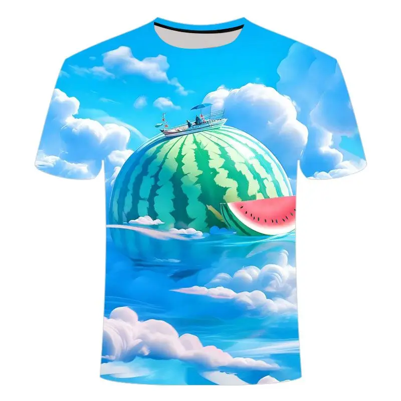 

2025 Summer Cool New 3D Printed Short-sleeved Cute Creative Watermelon Series Men's and Women's Round Neck All-match T-shirts