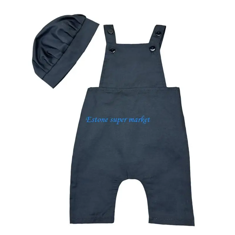090B Cook Photography Costume Comfortable Straps Pants Hat for Newborns Photo Outfit