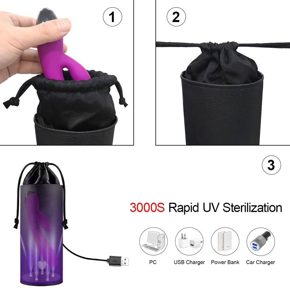 Portable 99% UV Sterilizing Storage Bag for Vibrator Dildo Masturbator Cup Adult Sex Toys Soft Sealable PU Big Space Box