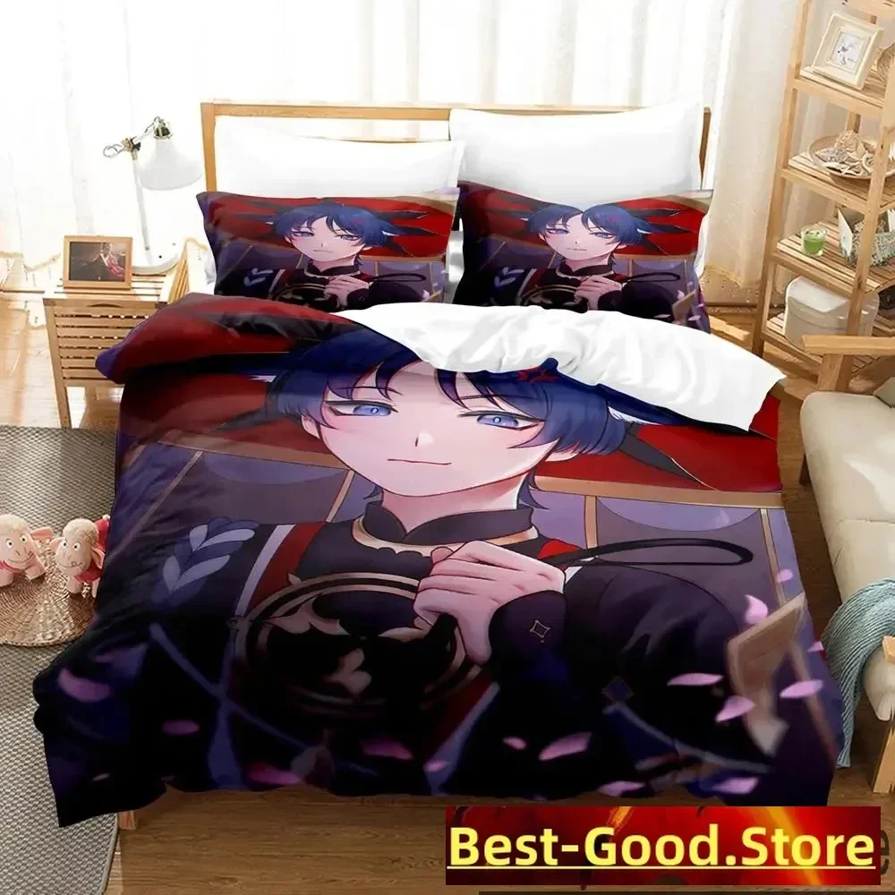 Anime Game Genshin Impact Scaramouche Bedding Set Boys Girls Twin Queen King Size Duvet Cover Pillowcase Bed boys Adult