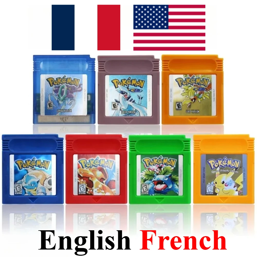 GBC Pokemon 7 Styles Kartenpaket Rot/Blau/Kristall/Gold/Silber/Gelb/Grün Mehrsprachige Karten USA/FRA Englisch Französisch