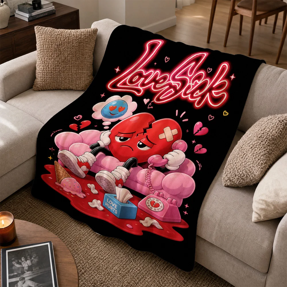 Aesthetic Love Sick Heart Graphic Throw Blanket for Sofa Couch Decor Romantic Pop Culture Emo Gift Cozy Home Textile Winter Seas