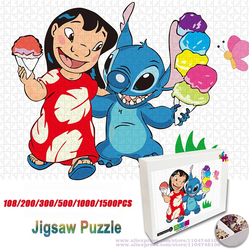 Пазлы Disney Lilo & Stitch Kawaii Пазлы 108/200/300/500/1000/1500 шт. Унисекс Интеллектуальные пазлы для детей Подарочная коробка