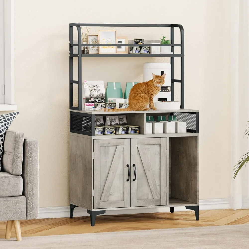 

Litter Box Enclosure Furniture With Shelves, Hidden Cabinet With Open Drawer for Cat Toys and Pet Supplies, Privacy Cabinet and