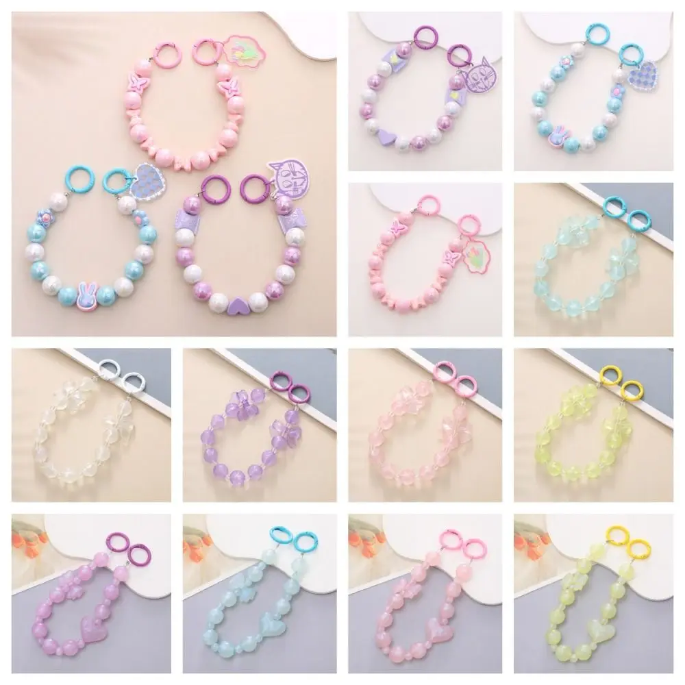 Cartoon Bow Beaded Bag Pendant Colorful Keychain Beaded Phone Chain Bag Chain Water Cup Wristband Love Heart Key Chain