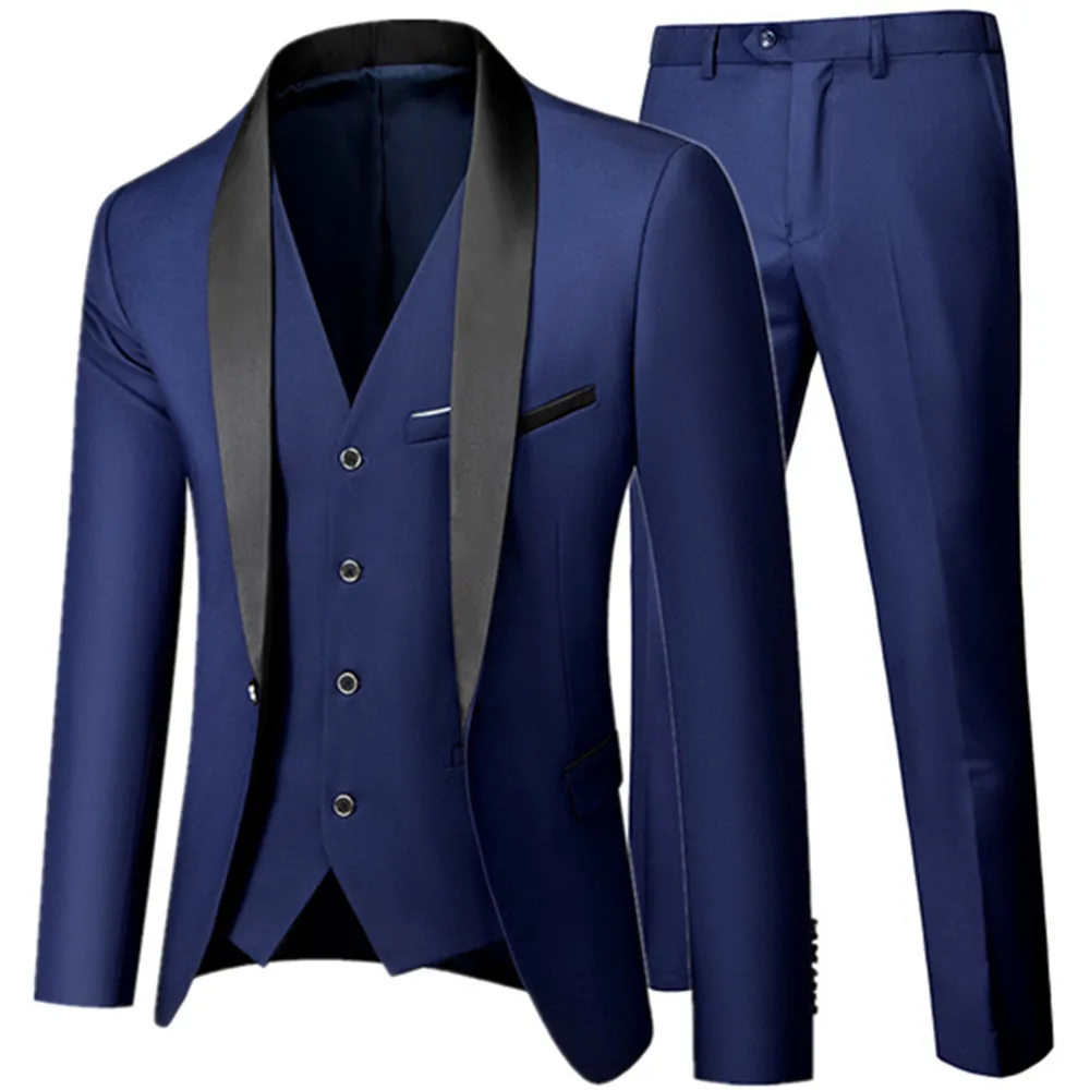 Black Men Autumn Wedding Party Three Pieces Set Large Size 5XL 6XL Male Blazer Coat Pants and Vest Fashion Slim Fit Suit