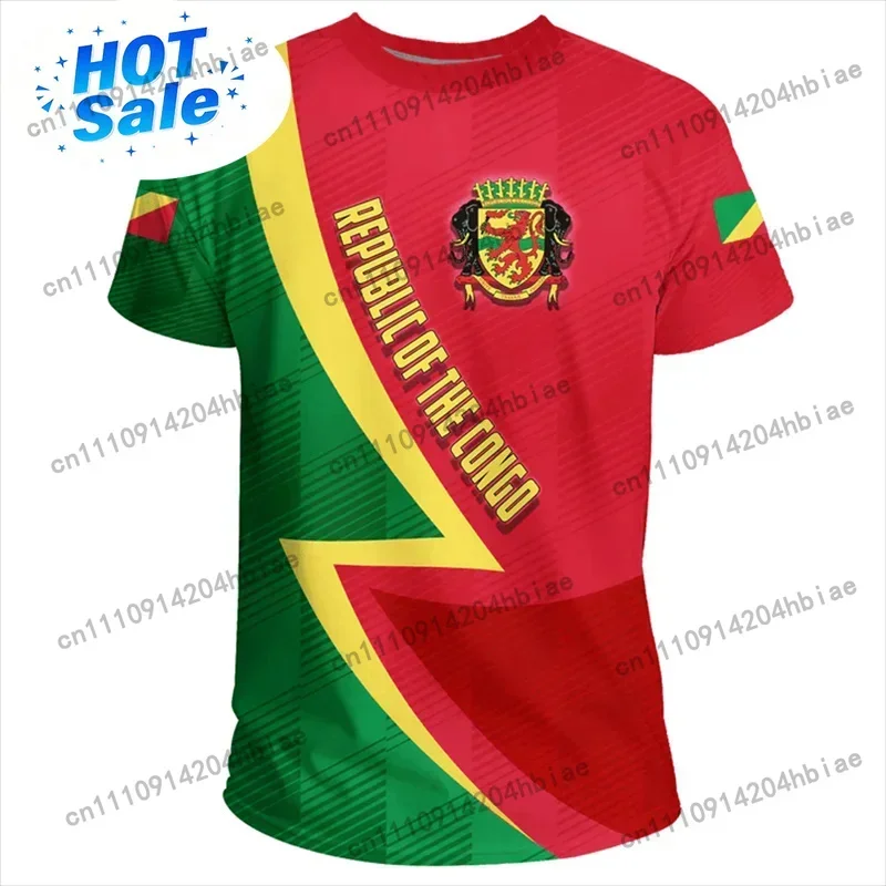 Democratic Republic Of The Congo Flag T-shirt 3d Print Congo National Emblem T Shirt For Men Clothes Street Sports Short Sleeves