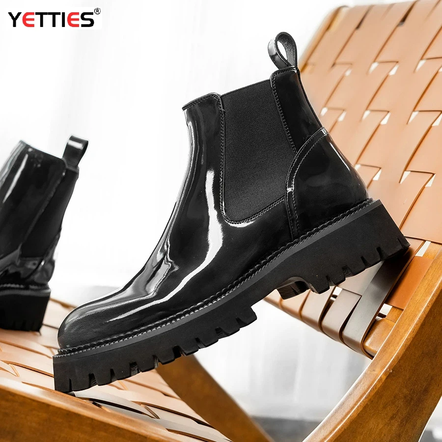 

YETTIES Men's 2025 Chelsea Boots, Korean Style Chunky Sole Leather Ankle Boots, Genuine Cowhide Fashion Short Boots