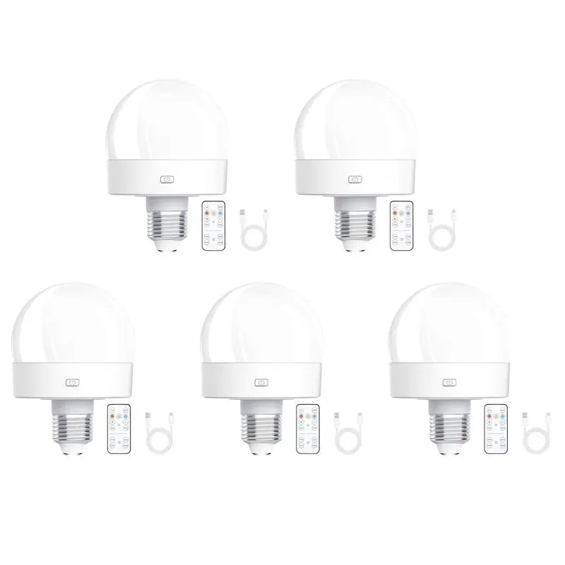 ABJN-5X Rechargeable Battery Operated Light Bulbs, 300LM E26 Screw In Light Bulb For Lamps With Remote Control Dimmable&Timer