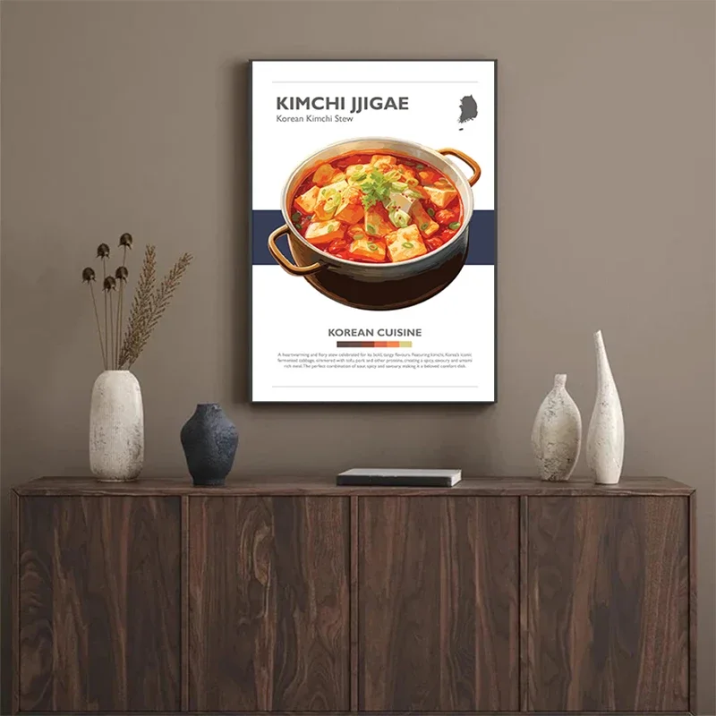 Minimalist Korean Food Poster Pickled Vegetables Kimchi Jjigae Mandu Canvas Painting Wall Art Pictures Kitchen Room Home Decor