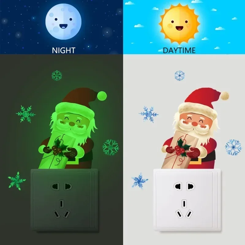 Glow-in-the-dark Santa Self-adhesive Sticker Bedroom Living Room Switch Decoration Stickers Wall Mounted Socket Warning Sticker