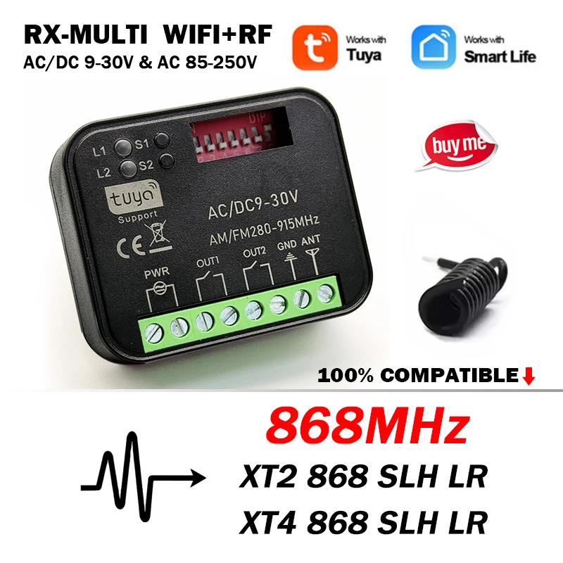 RX MULTI 300-868MHz Tuya Wifi Smart Switch Module 2CH Radio Receiver For XT2 XT4 868 SLH LR 868MHz Garage / Gate Remote Control