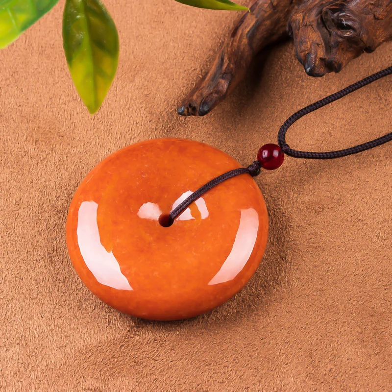 Large Grade A Peace Pendant, Full Red Blood Jade, Hand-Carved Exquisite Jadeite Jewelry for Men and Women