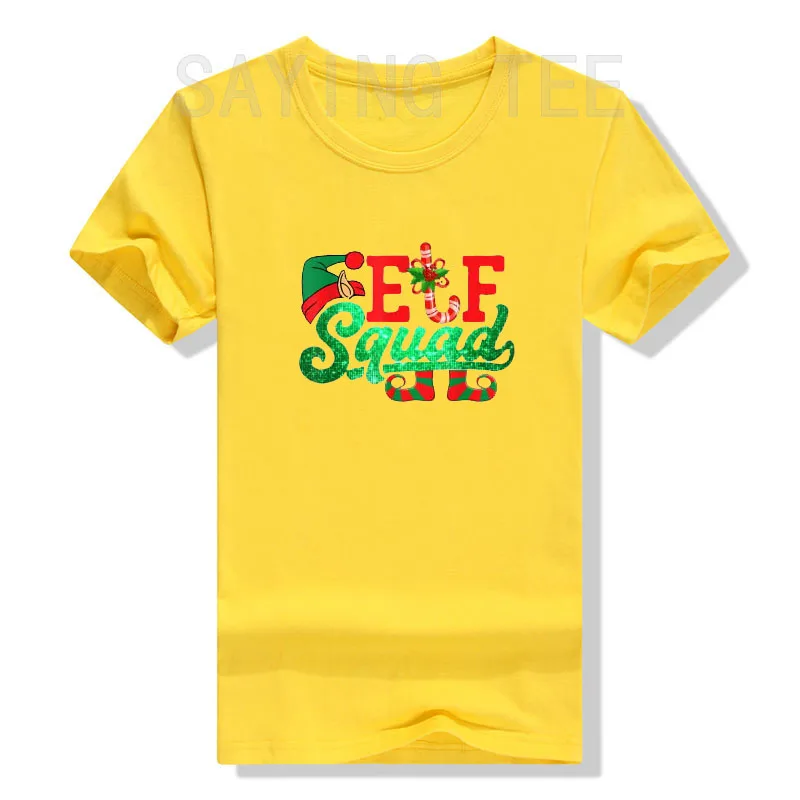 Elf Squad Funny Family Christmas Matching Pajamas Xmas Teens T-Shirt Gift Cute Sayings Quote Graphic Tee Top Short Sleeve Outfit