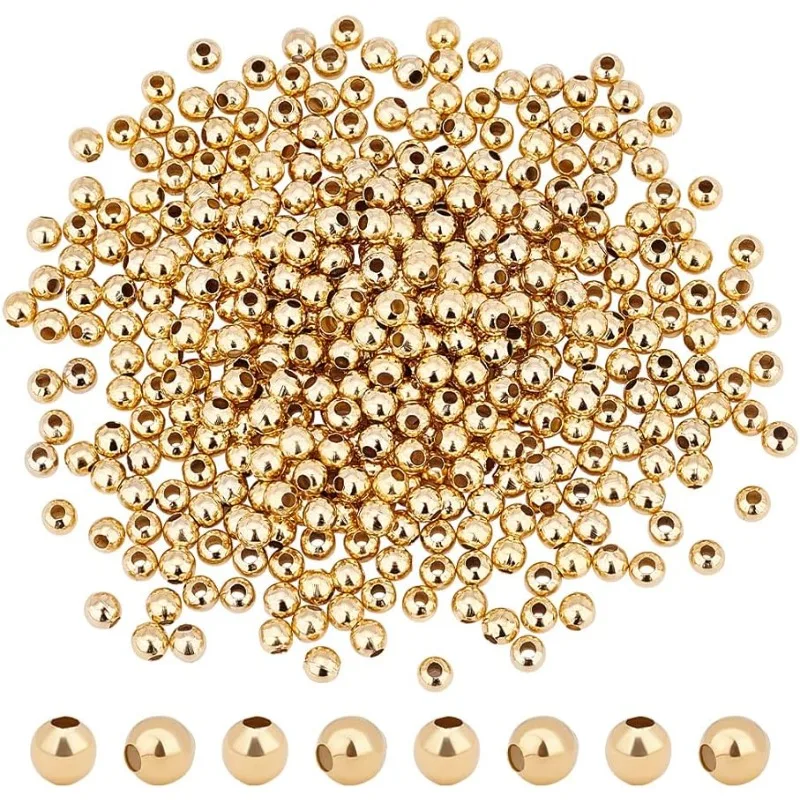 400pcs 4mm Golden Round Spacer Beads 304 Stainless Steel Loose Beads Rondelle Small Hole Spacer Bead Smooth Beads Finding