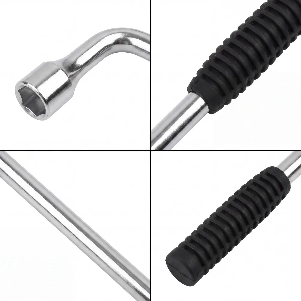 Manual Tire Wrench in L-Shape Configuration with Chrome Vanadium Construction Deep Socket and Rubberized Ergonomic Handle