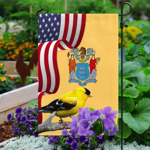 New Jersey State Eastern Goldfinch Bird and Purple Garden Flag - House Flag