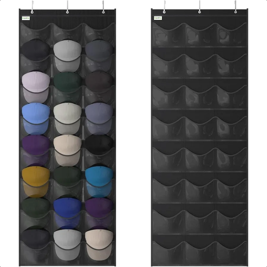 

Baseball Hat Rack 24 Pocket OverTheDoor Hat Organizer with Clear Deep Pockets to Display Baseball Caps Collection Complete with