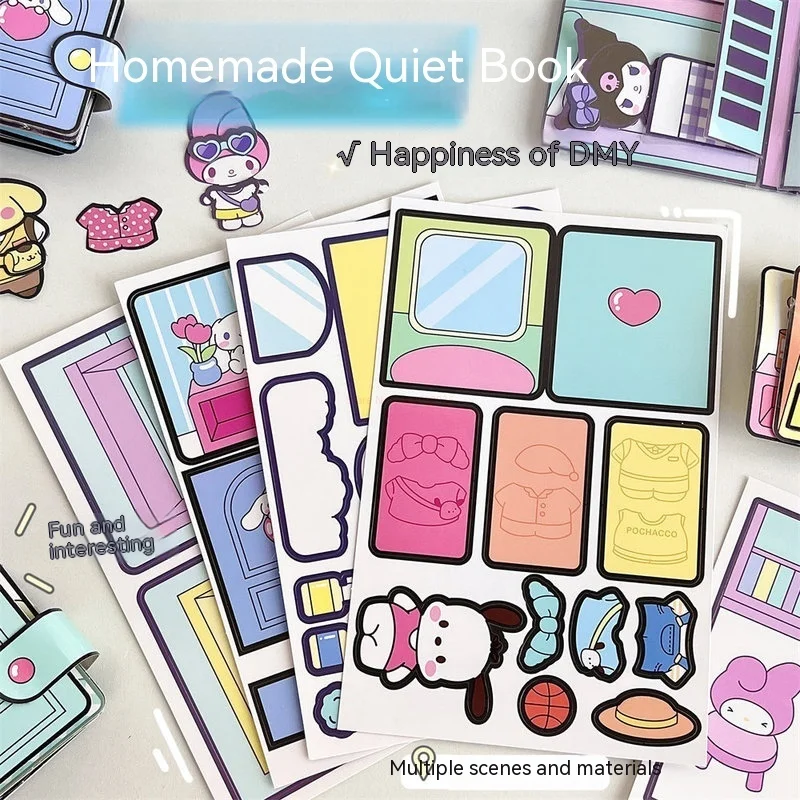 Imagem -04 - Sanrio Kuromi my Melody Sticker Book Figura Anime Faça Você Mesmo Quiet Book Produtos Semi-acabados Brinquedo Educativo Girl Gift Novo