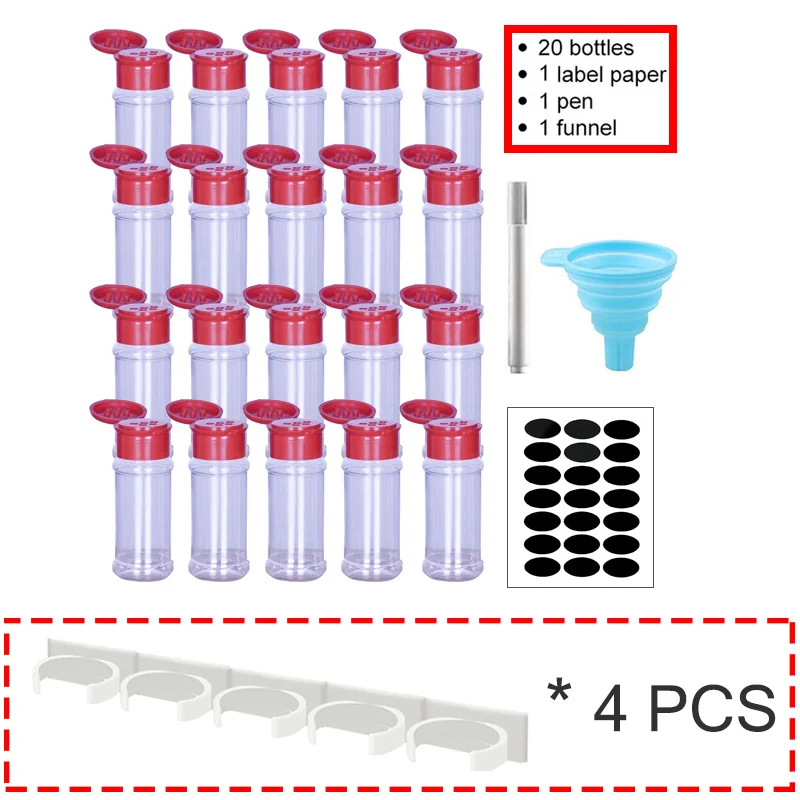 5/10/15/20 szt. Słoik na przyprawy s z etykietami plastikowa przezroczysta butelka na przyprawy pojemniki na przyprawy pieprz sól Cocina przyprawa