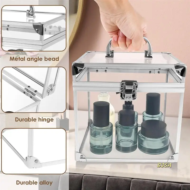 

Crown Box, Clear Makeup Case Train Case With Latches & Handle Makeup Tools Box A