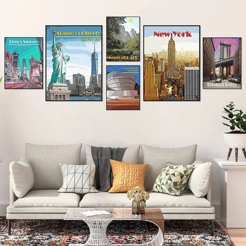 Винтажный постер с изображением Нью-Йорка, с печатью, Бруклин, США, парк, Настенная картина в ретро стиле, декоративный эстетический постер с изображением галереи