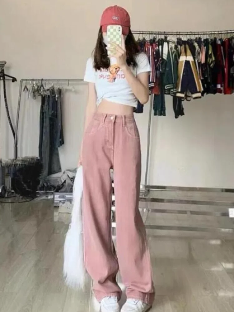 Dirty Pink High Waisted Wide Leg Jeans for Women's 2024 New Spring Straight Leg Loose Fitting Slimming Pants