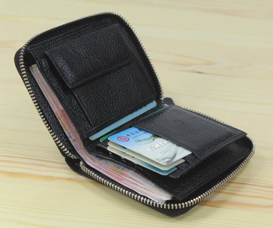 أزياء الرجال جلد طبيعي المحفظة البريدي حول قصيرة المال كليب جلدية الفاصل المحفظة عملة حقيبة محفظة أسود سفينة حر wl007