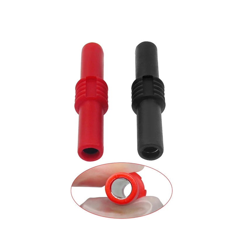 2pcs Insulated 4mm to 4mm Banana Plug Female Socket Coupler Connector Female Adapter Extension Insulated Black Red