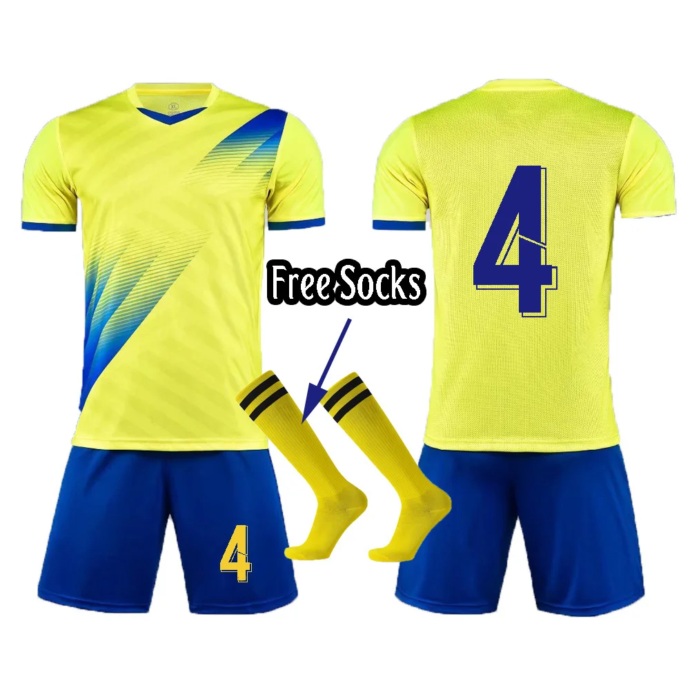 

Yellow With Socks Custom Adult Football Jersey Sets Boys Soccer Sports Uniforms Kids Sportswear Kits children's football suit
