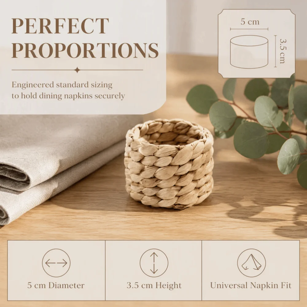 6pcs Calabash Grass Calabash Grass Napkin Ring Hand Woven Round Shape Woven Napkin Ring Rustic Style Light Yellow Grass Tone