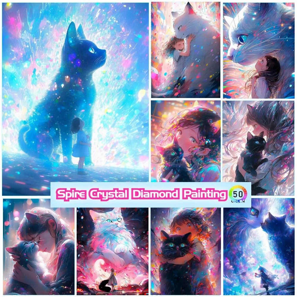 

Colorful Cat Girl Crystal Drills Diamond Mosaic Painting 5d Embroidery New Fantasy Picture Cross Stitch Kits Art Kids Hobby Gift