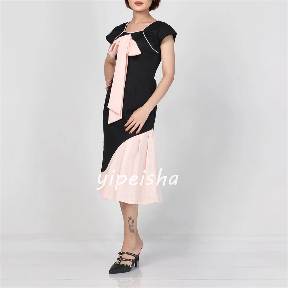 Customized Jersey Ruched Engagement A-line Square Neck Bespoke Occasion Gown Midi Dresses