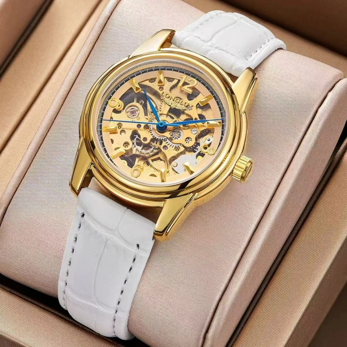 Women Automatic Mechanical Watch Waterproof Luminous Skeleton Leather Strap Casual Classic Wristwatch Gift For Ladies