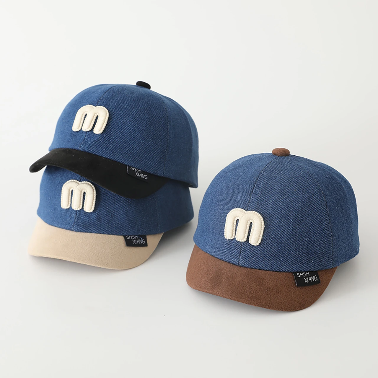 الأزرق الدنيم قبعة بيسبول للأطفال ظلة أقنعة M-رسالة الاطفال بلغت ذروتها قبعات موضة المرقعة الطفل بطة اللسان قبعة 1-3Year