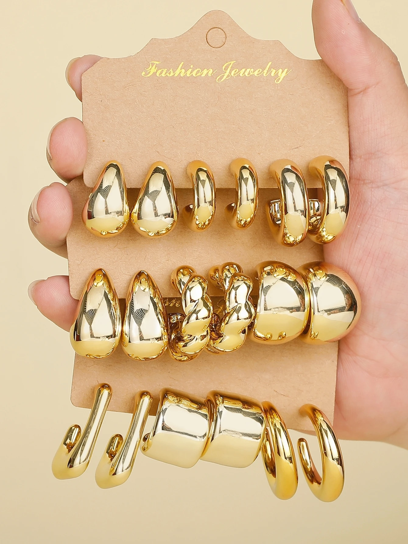 3-9 paia di orecchini geometrici minimalisti placcati in oro eleganti in materiale plastico, semplici | Spogliatoio quotidiano | Regalo preferito