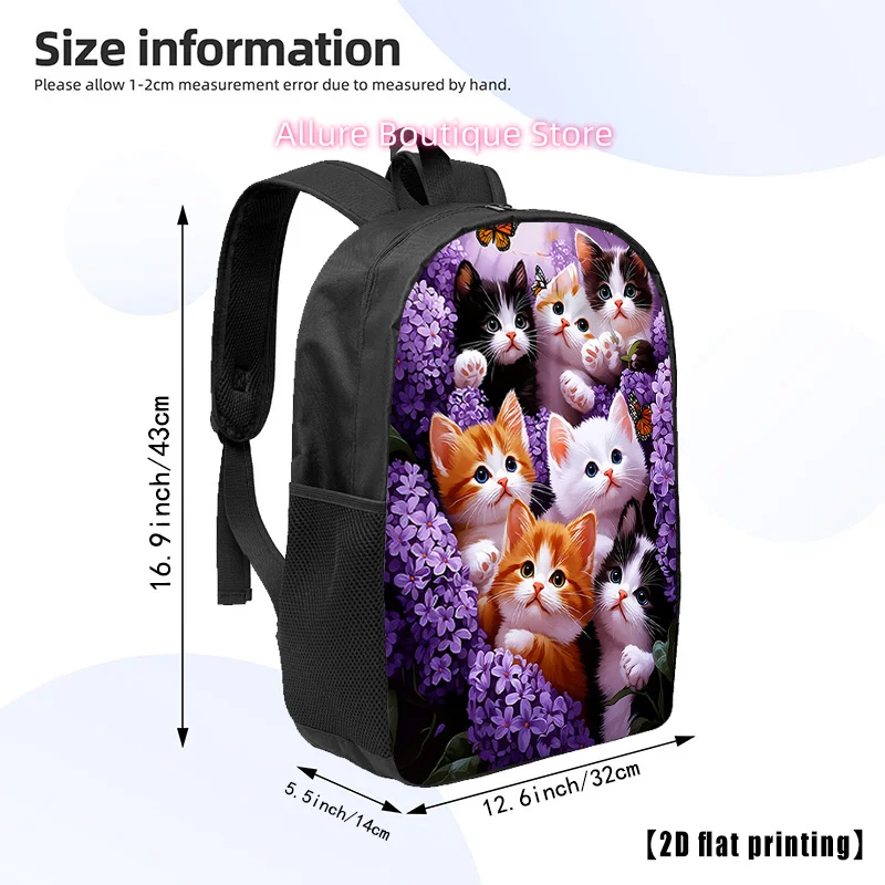 Cute Kittens Among Lilacs, Casual Backpack, Travel Laptop Backpack, 2D Flat Printing, Rucksack with Ample Capacity - Suitable fo