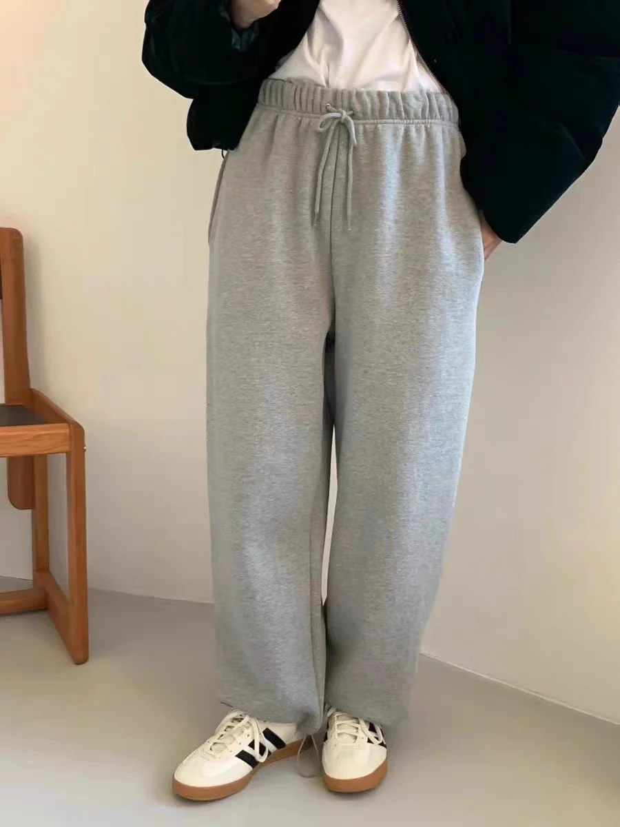 「LUXURY BRAND」South korea Dongdaemun Egg Loose Casual All-matching Slimming Elastic Waist Fleece-lined Ankle-tied Sweatpants