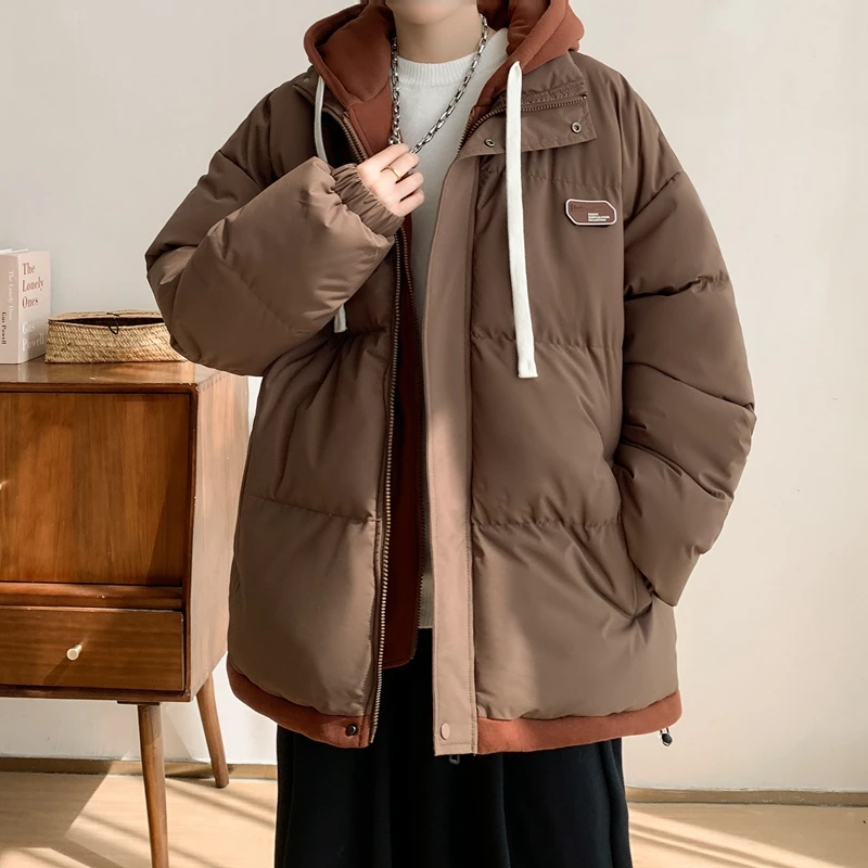 Two Hooded Cotton-padded Jackets for Men's Winter Fashion Thick  Warm Cotton-padded Clothes School-style Couple's Bread Jackets