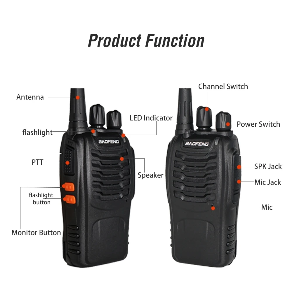 2Pcs/Pack  Baofeng BF-88E Walkie Talkie PMR Handheld Intercom Communicator 16Channels 5W 446MHz License Free Radio