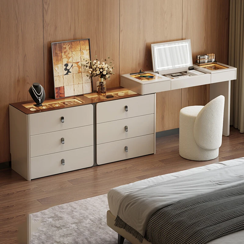 

White Makeup Vanity Table Drawers Bedroom Mirror Chair Modern Dressing Table Living Room Cosmetics Penteadeira Home Furniture