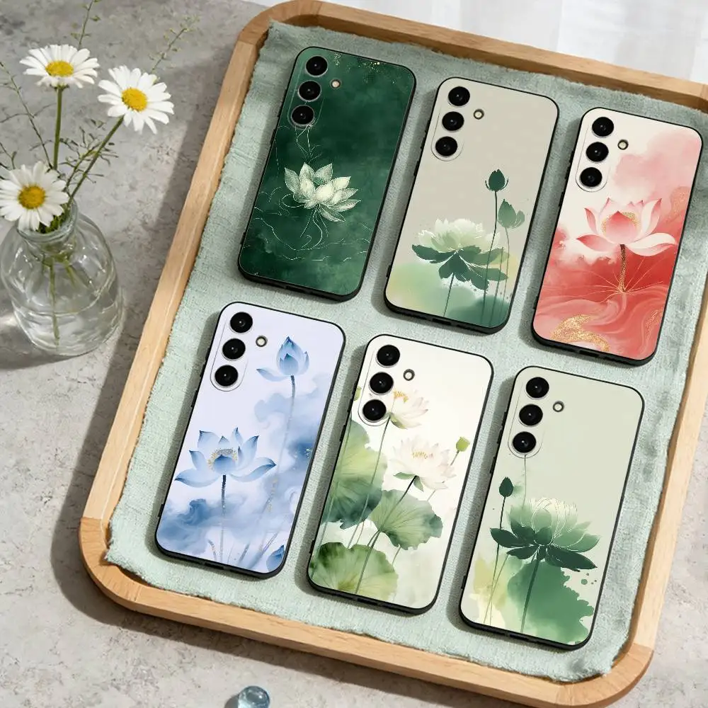 

Emerald White Lotus Phone Case For Samsung Galaxy A73,A72,A71,A70,A53,A52,A51,Soft Silicone Black Cover