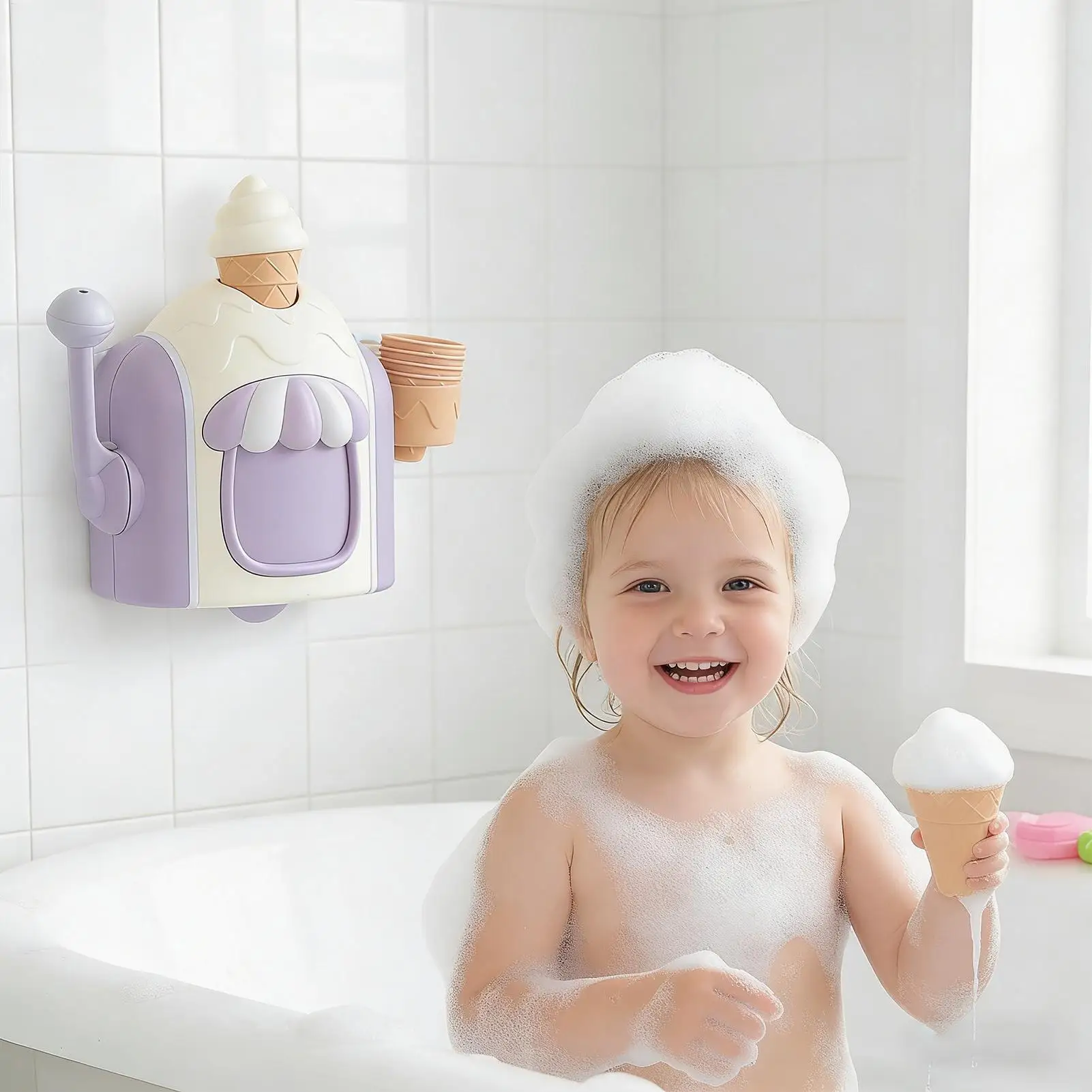 Brinquedo de banho para chuveiro, jogo de água com manivela manual, fabricante de espuma de sorvete, brinquedos de banho para crianças de 2 a 5 anos, meninos, meninas, natal