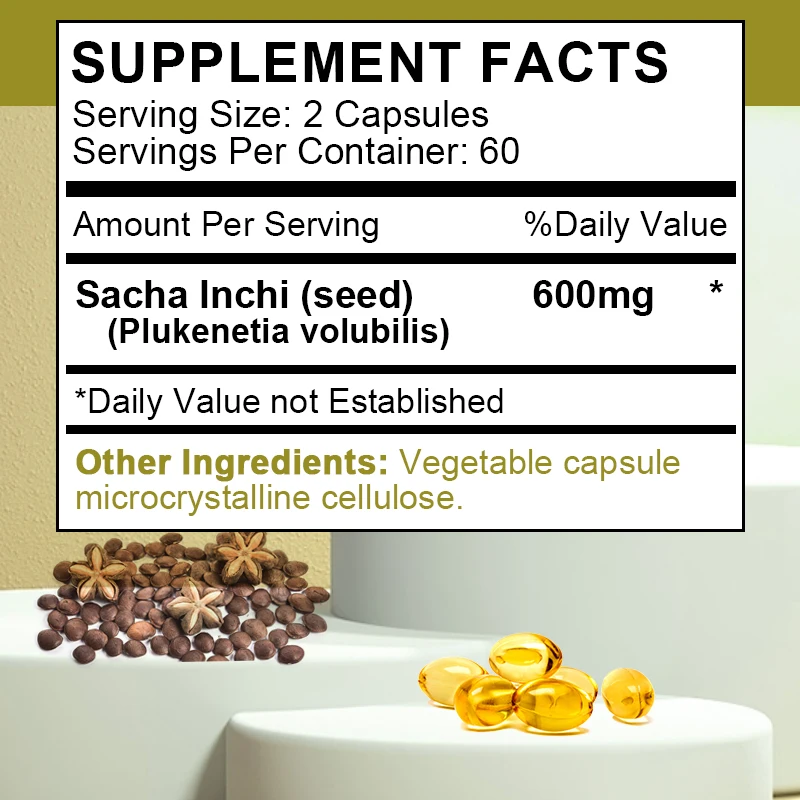 Organic Source of Omegas 3, 6 and 9 Supplement Sacha Inchi Oil Capsules For Brain & Heart Health Essential Fatty Acids Source