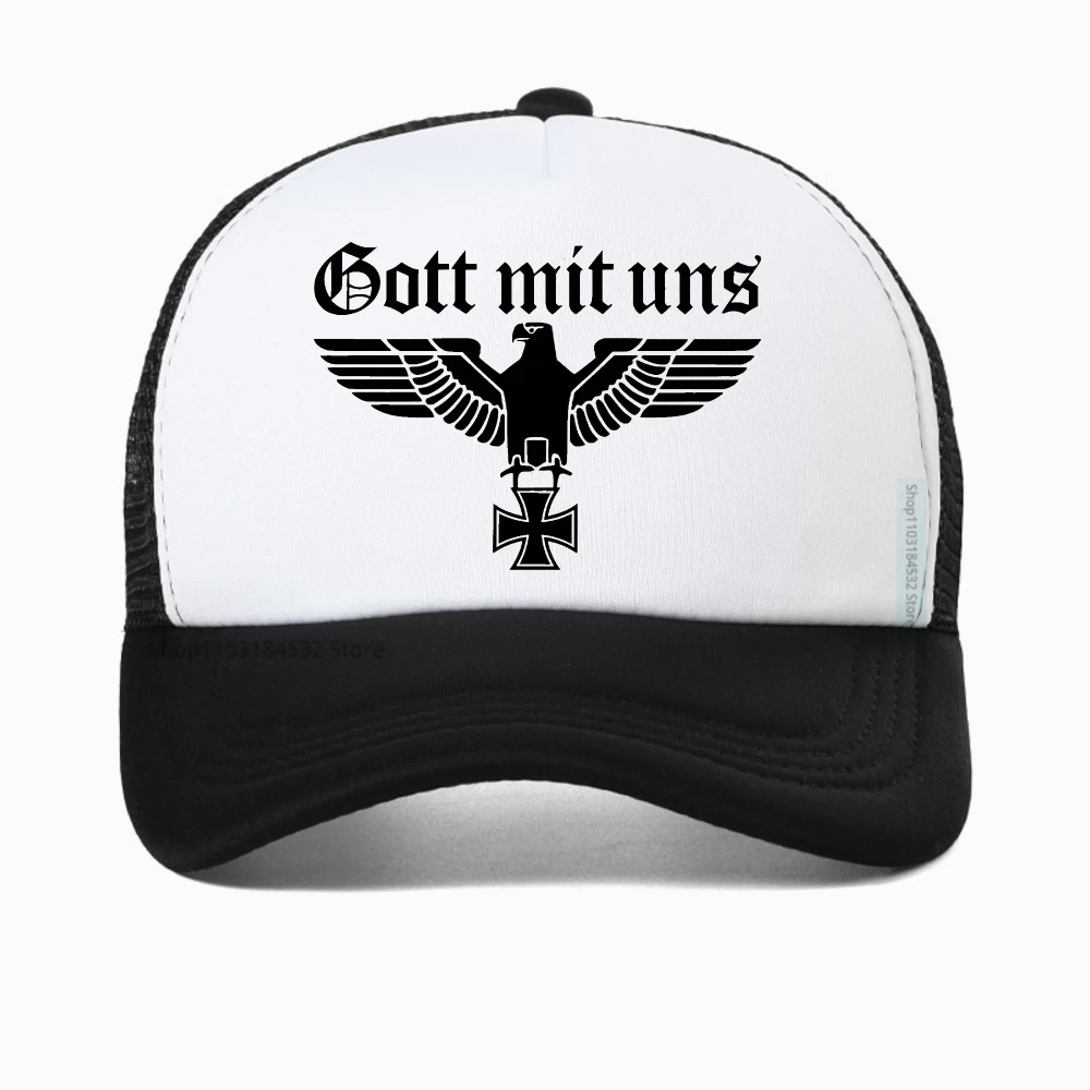 

Gott Mit Uns Deutschland Vaterland. Black Eagle Iron Cross Baseball Cap Fashion outdoor adjustable breathable mesh Trucker hats